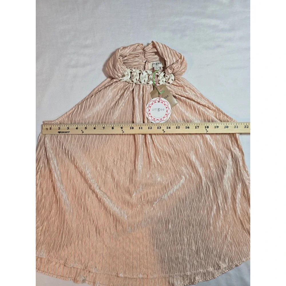 Umgee Champagne Pink Crinkle Pleat Halter Top Chain Neck A0916 Size M NEW‎